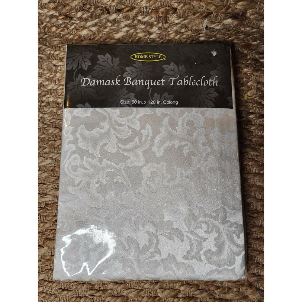 NEW! Damask Home Style 60x120 Oblong Banquet Tablecloth Off White